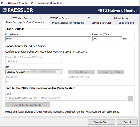 Probe Settings for Core Connection Tab Probe Settings for Core Connection Tab