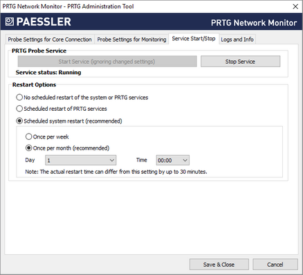 Service Start/Stop Tab Service Start/Stop Tab