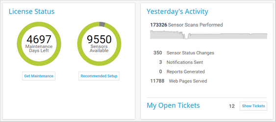 License Status Section and Yesterday's Activity Section on the Welcome Page License Status Section and Yesterday's Activity Section on the Welcome Page